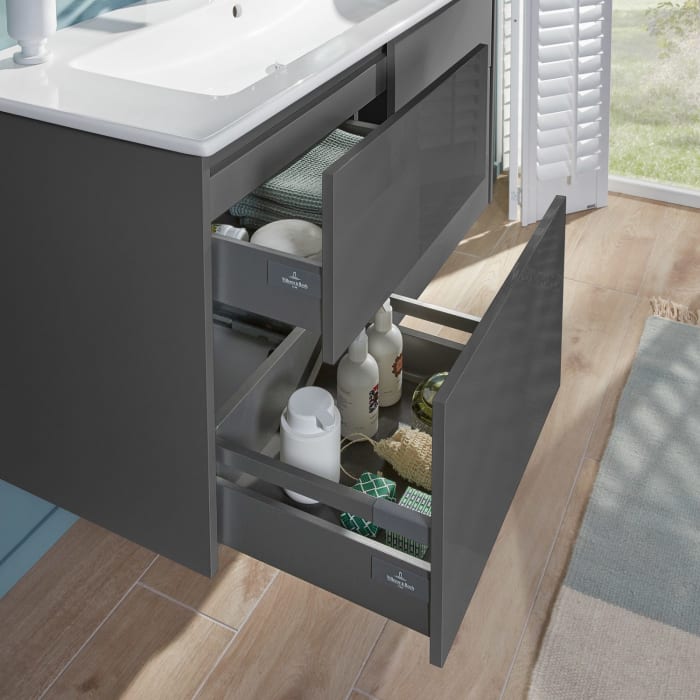 Villeroy & Boch Finero Waschtischunterschrank 120 cm mit Waschtisch und Spiegel, 4 Auszüge