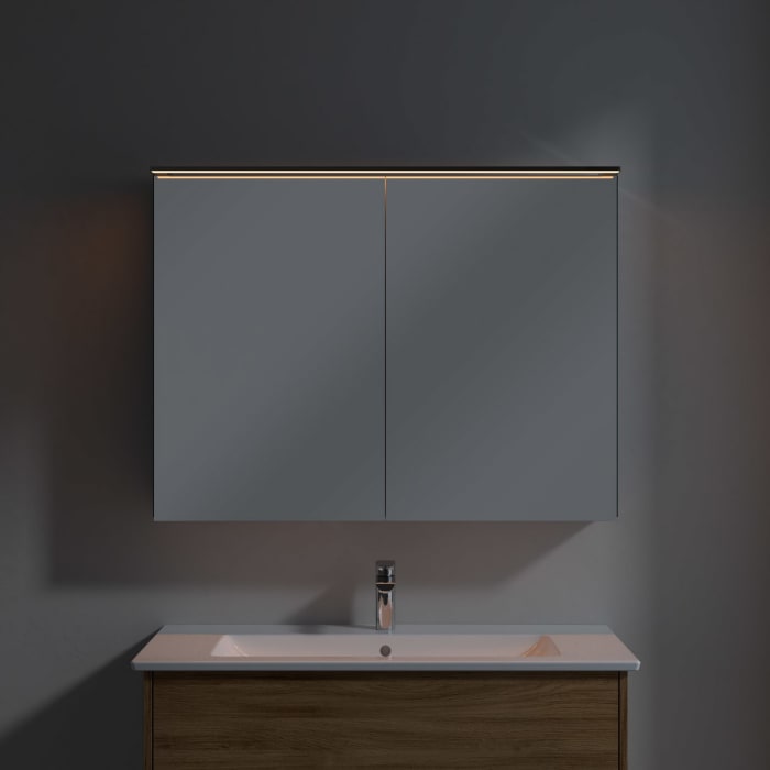 Villeroy & Boch Finero Waschtischunterschrank 100 cm mit Waschtisch und Spiegelschrank, 2 Auszüge