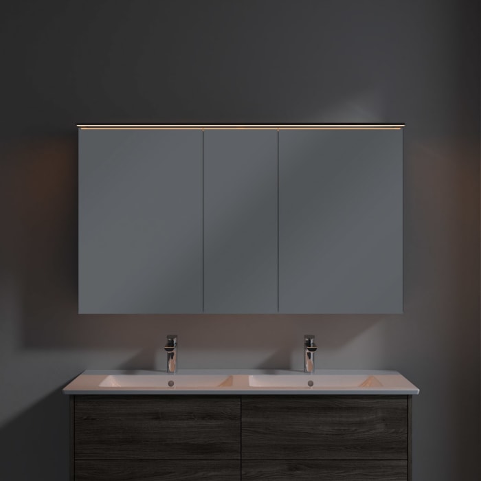 Villeroy & Boch Finero Waschtischunterschrank 130 cm mit Doppelwaschtisch und Spiegelschrank, 4 Auszüge