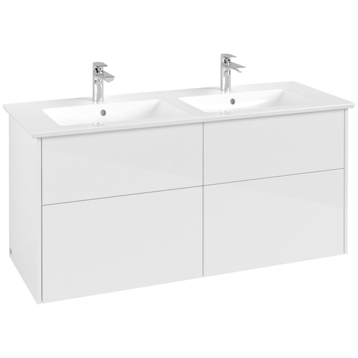 Villeroy & Boch Finero Waschtischunterschrank 130 cm mit Doppelwaschtisch und Spiegel, 4 Auszüge