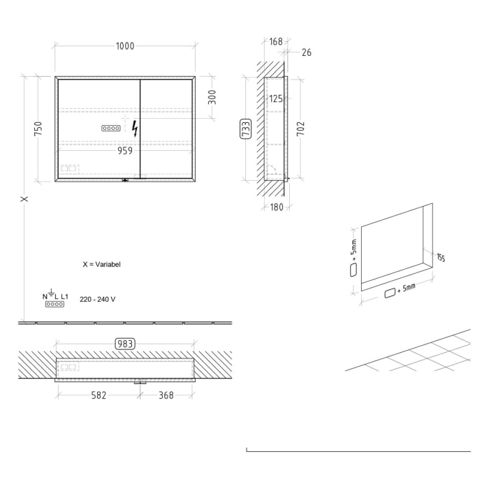Villeroy & Boch My View+ Einbau-Spiegelschrank 100 x 75 cm