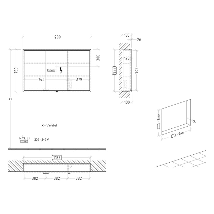 Villeroy & Boch My View+ Einbau-Spiegelschrank 120 x 75 cm