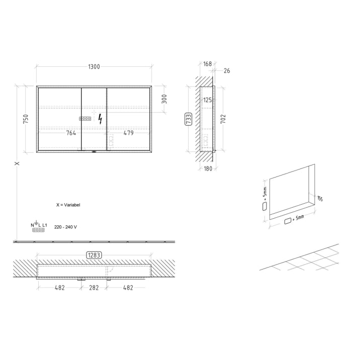 Villeroy & Boch My View+ Einbau-Spiegelschrank 130 x 75 cm