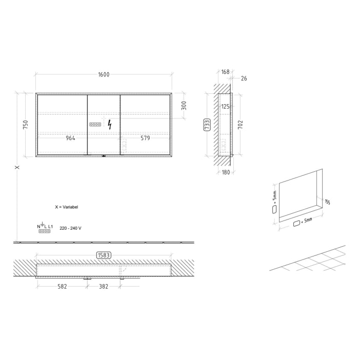 Villeroy & Boch My View+ Einbau-Spiegelschrank 160 x 75 cm