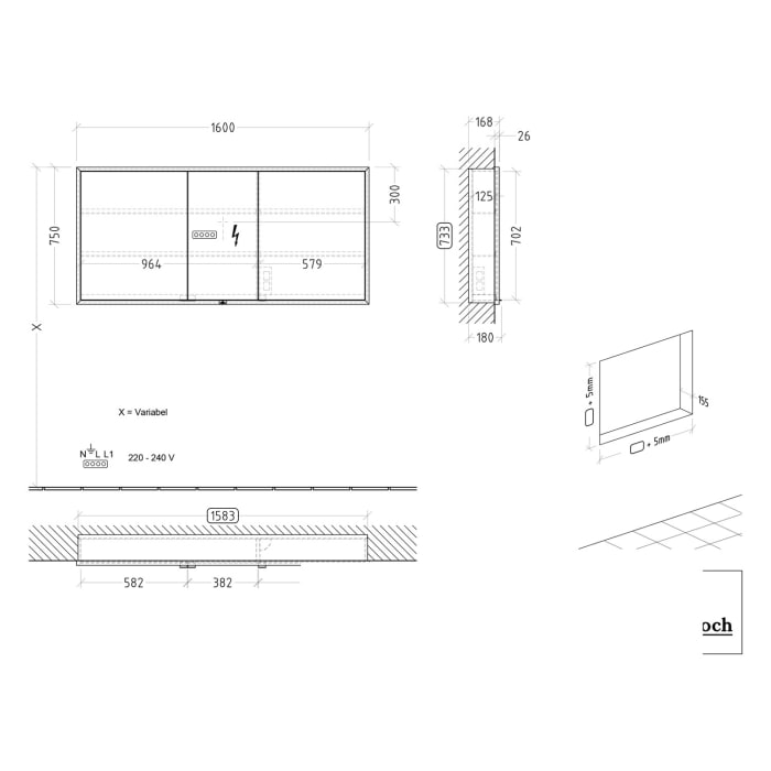 Villeroy & Boch My View+ Einbau-Spiegelschrank 160 x 75 cm