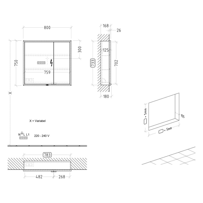 Villeroy & Boch My View+ Einbau-Spiegelschrank 80 x 75 cm