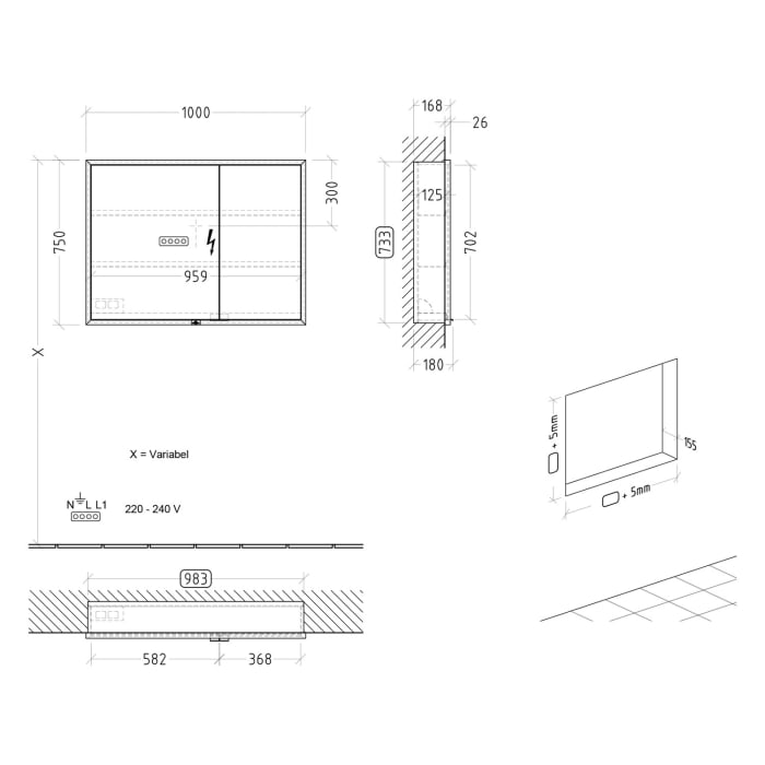 Villeroy & Boch My View Now Einbau-Spiegelschrank 100 cm, 2 Türen, mit Sensordimmer