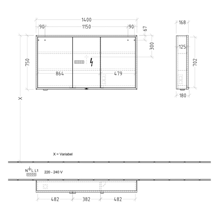 Villeroy & Boch My View Now Vorbau-Spiegelschrank 140 cm, 3 Türen, Smart Home fähig