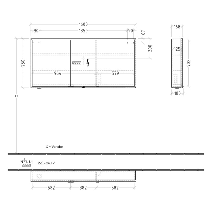 Villeroy & Boch My View Now Vorbau-Spiegelschrank 160 cm, 3 Türen, Smart Home fähig