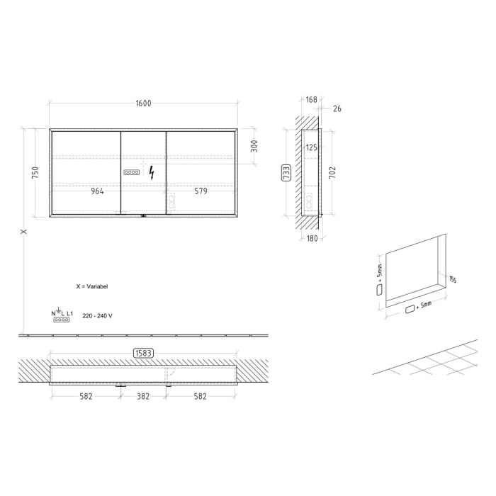 Villeroy & Boch My View Now Einbau-Spiegelschrank 160 cm, 3 Türen, Smart Home fähig