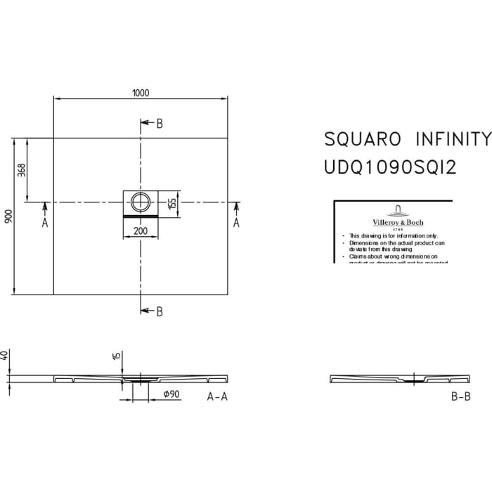 Villeroy & Boch Squaro Infinity Duschwanne 100 x 90 cm
