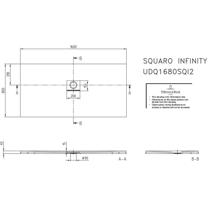 Villeroy & Boch Squaro Infinity Duschwanne 160 x 80 cm