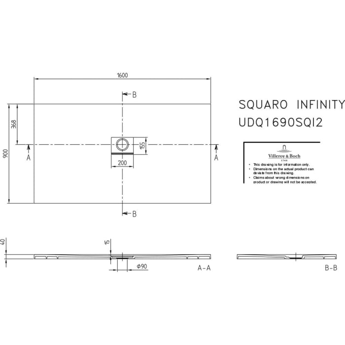 Villeroy & Boch Squaro Infinity Duschwanne 160 x 90 cm