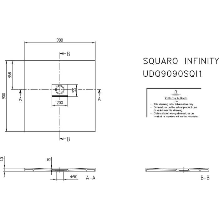 Villeroy & Boch Squaro Infinity Duschwanne 90 x 90 cm
