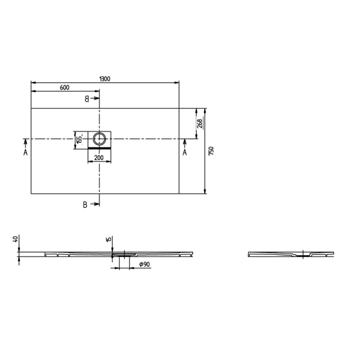 Villeroy & Boch Squaro Infinity Duschwanne, 130 x 70 cm