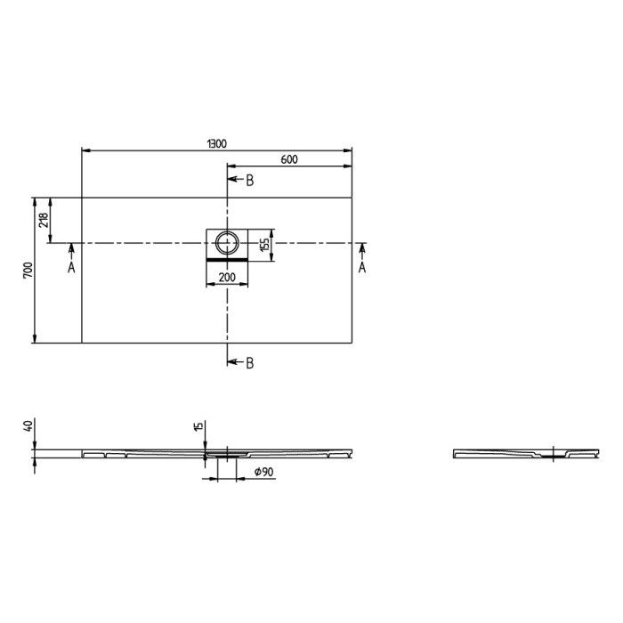 Villeroy & Boch Squaro Infinity Duschwanne, 130 x 70 cm