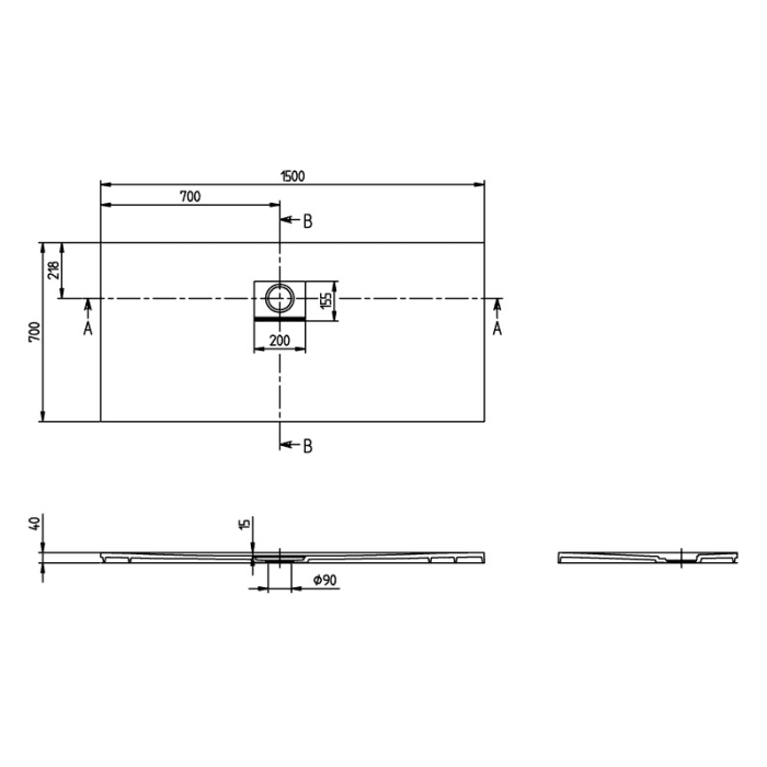 Villeroy & Boch Squaro Infinity Duschwanne, 150 x 70 cm