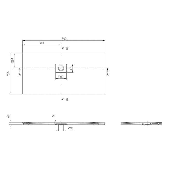 Villeroy & Boch Squaro Infinity Duschwanne, 150 x 75 cm