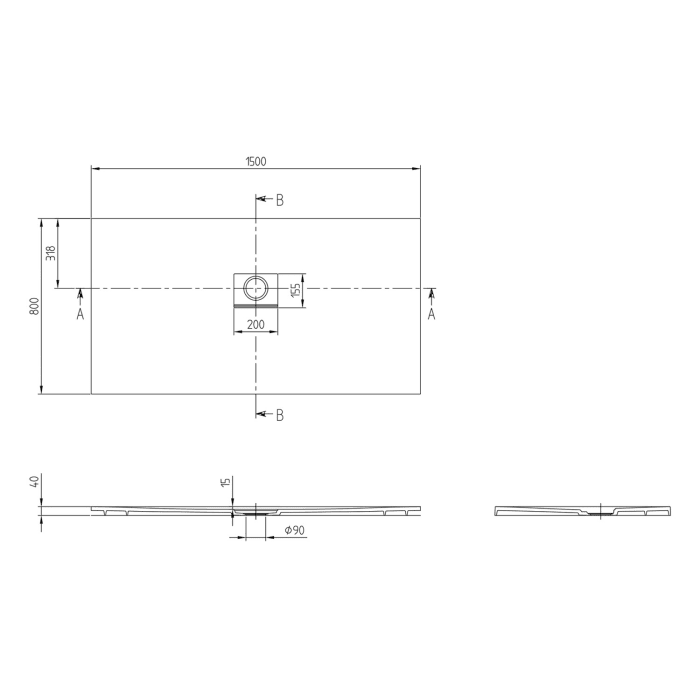 Villeroy & Boch Squaro Infinity Duschwanne, 150 x 80 cm