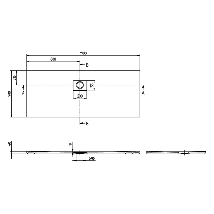 Villeroy & Boch Squaro Infinity Duschwanne, 170 x 70 cm