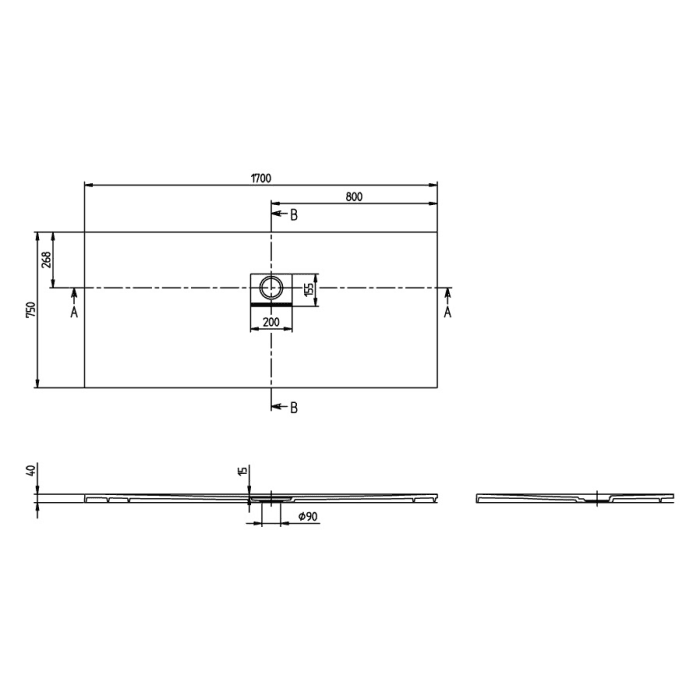Villeroy & Boch Squaro Infinity Duschwanne, 170 x 75 cm