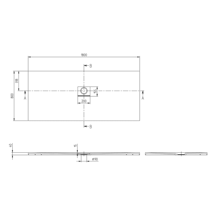Villeroy & Boch Squaro Infinity Duschwanne, 180 x 80 cm
