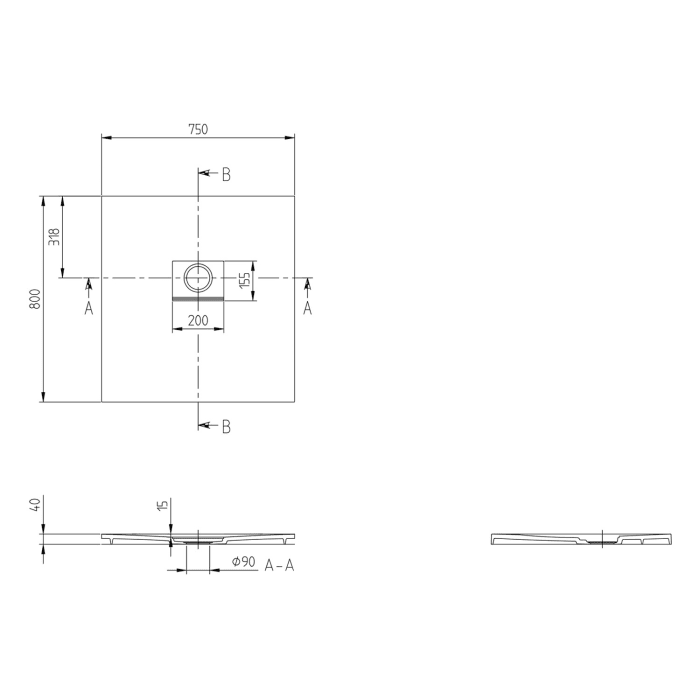 Villeroy & Boch Squaro Infinity Duschwanne, 80 x 75 cm