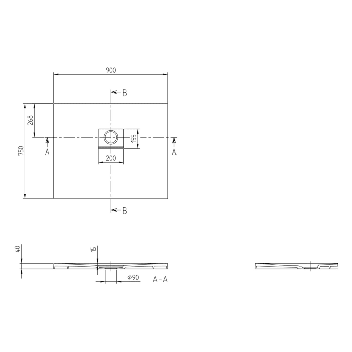 Villeroy & Boch Squaro Infinity Duschwanne, 90 x 75 cm