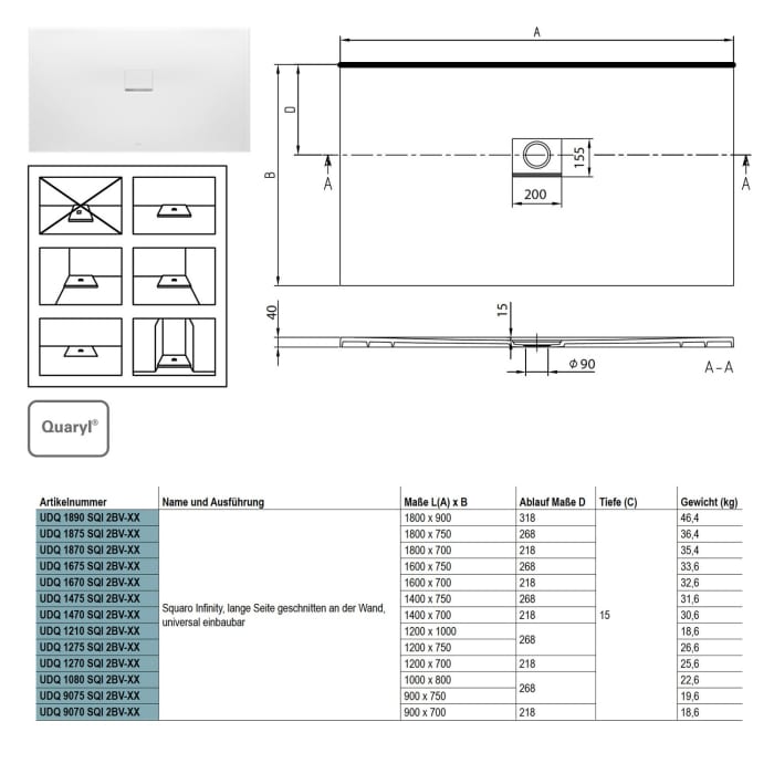Villeroy & Boch Squaro Infinity Duschwanne 120 x 100 cm