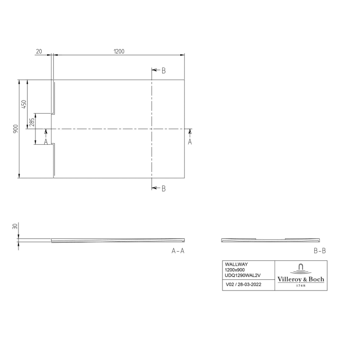 Villeroy & Boch Wallway Duschwanne 160 x 90 x 3 cm