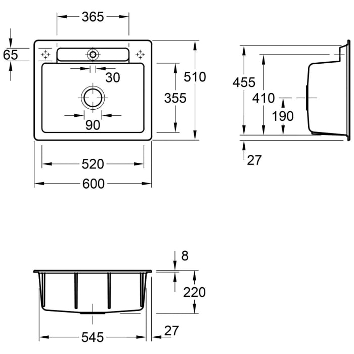 Villeroy & Boch Siluet 60 S Einbauspüle, Ablaufgarnitur mit Handbetätigung