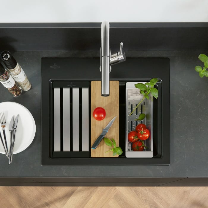 Villeroy & Boch Subway Style 60 S Einbauspüle, Ablaufgarnitur mit Handbetätigung, inkl. Abtropfgitter