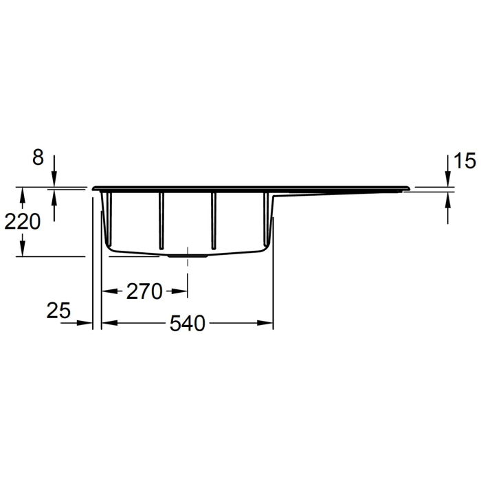 Villeroy & Boch Subway Style 60 Einbauspüle, Ablaufgarnitur mit Handbetätigung, Becken links