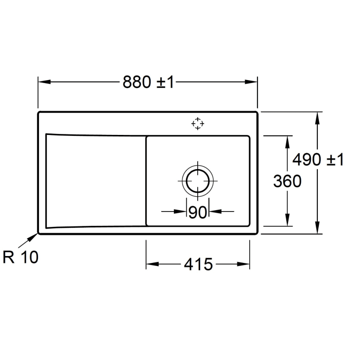 Villeroy & Boch Subway Style 50 FLAT flächenbündige Spüle, Ablaufgarnitur mit Handbetätigung, Becken rechts