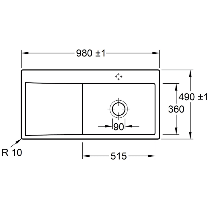 Villeroy & Boch Subway Style 60 FLAT flächenbündige Spüle, Ablaufgarnitur mit Excenterbetätigung, Becken rechts