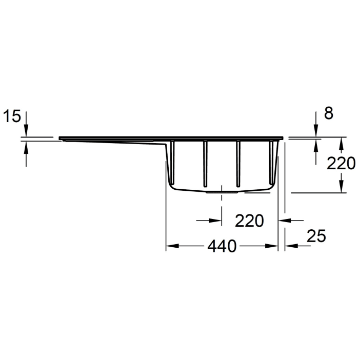 Villeroy & Boch Subway Style 50 FLAT flächenbündige Spüle, Ablaufgarnitur mit Excenterbetätigung, Becken rechts