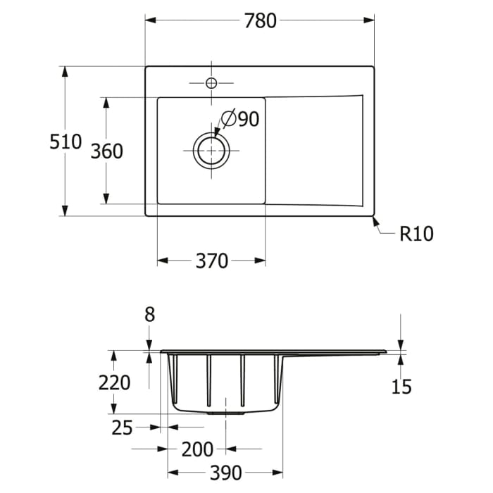Villeroy & Boch Subway Style 45 Einbauspüle, Ablaufgarnitur mit Excenterbetätigung, Becken links