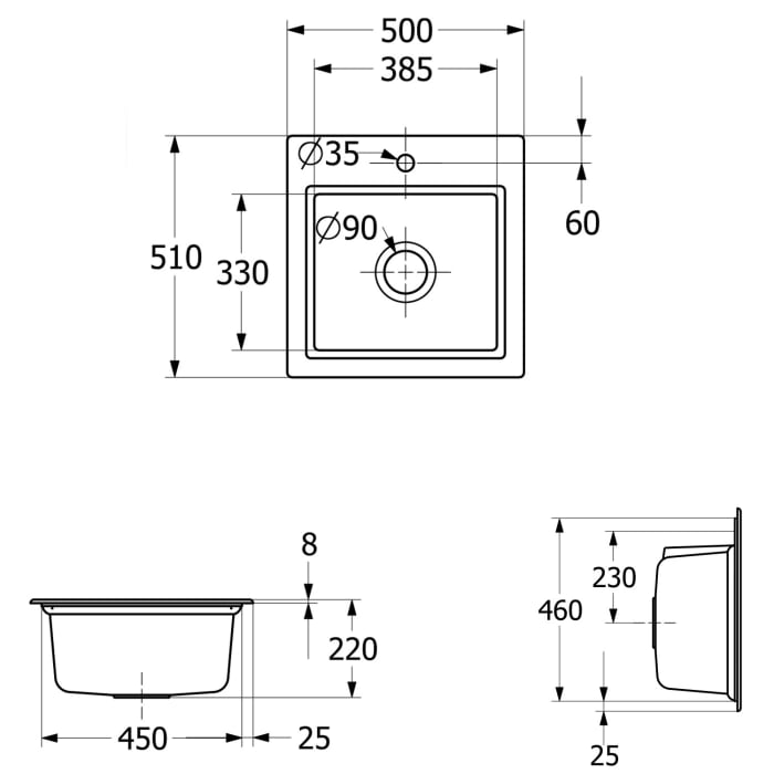 Villeroy & Boch Subway Style 50 S Einbauspüle, Ablaufgarnitur mit Handbetätigung