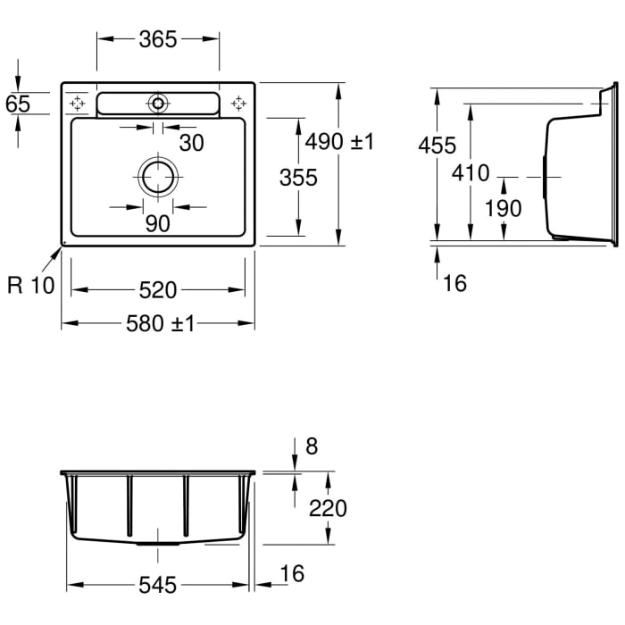Villeroy & Boch Siluet 60 S Flat Einbauspüle, Ablaufgarnitur mit Handbetätigung
