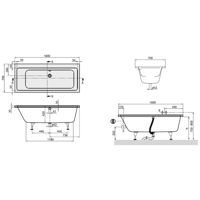 Villeroy & Boch Subway Duo Badewanne 160 x 70 cm