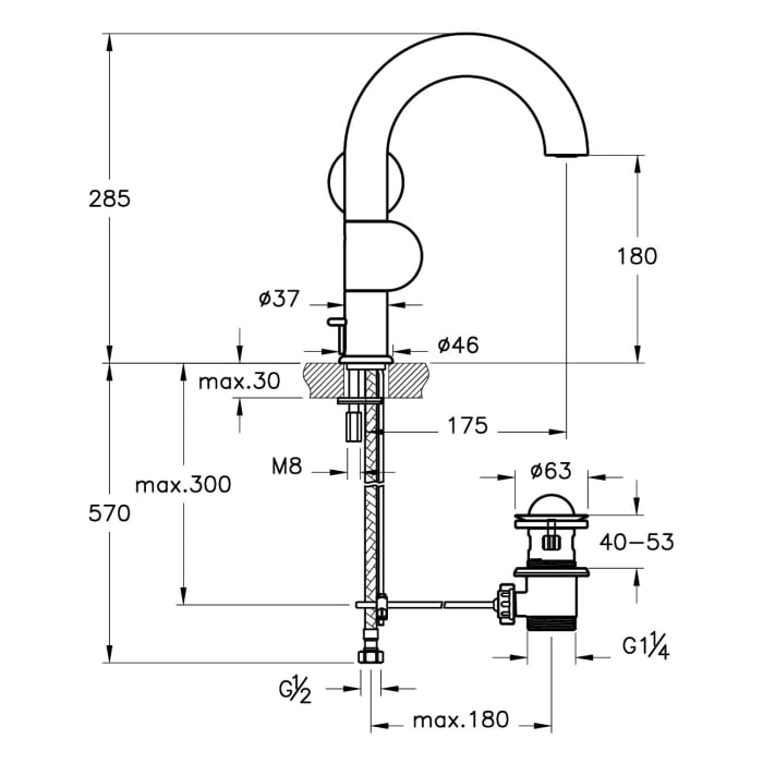 VitrA Liquid Einhebel-Waschtischmischer 28,5 cm, Rechtshänder-Version