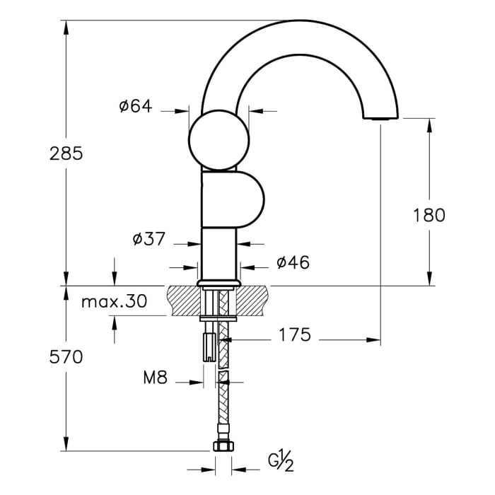 VitrA Liquid Einhebel-Waschtischmischer 28,5 cm, Linkshänder-Version