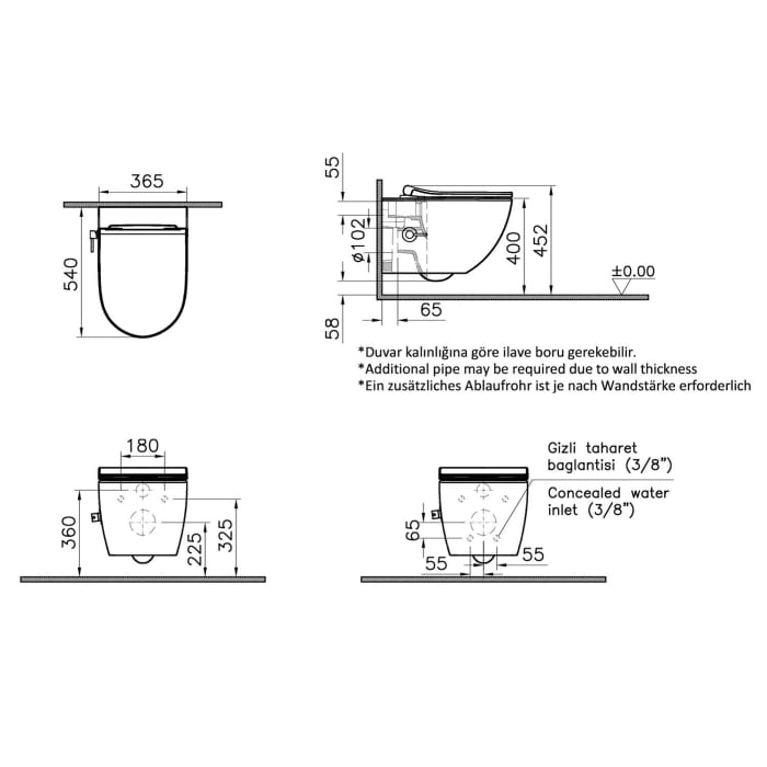 VitrA Aquacare Sento WC-Set mit Bidetfunktion und integrierter Armatur, inkl. Sitz