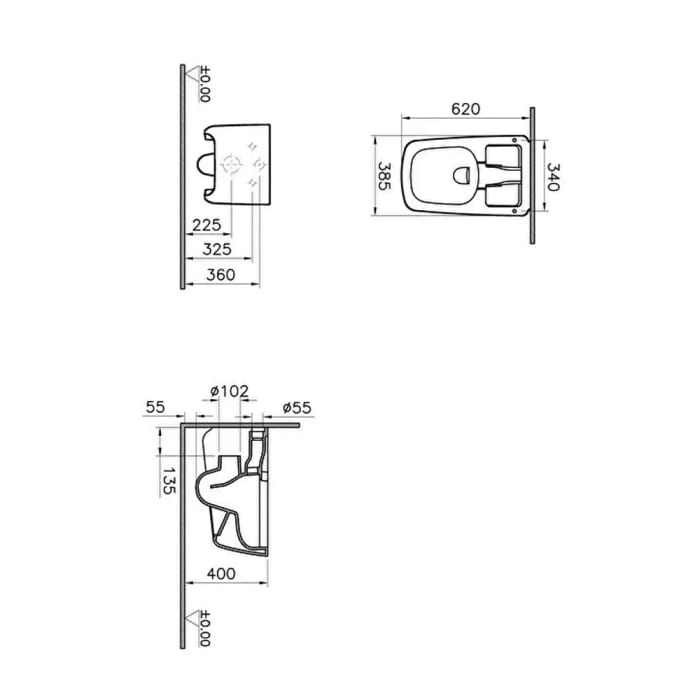 VitrA V-Care Prime Lite Dusch-Wand-WC ohne Spülrand