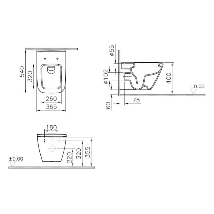 VitrA Integra Square Wand-WC Tiefspüler mit geschlossenem Spülrand