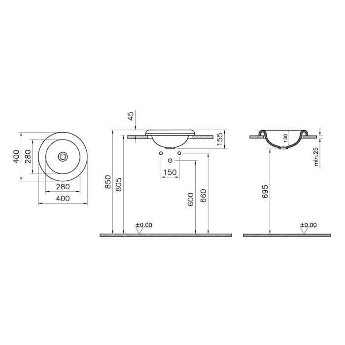 VitrA Liquid Einbauschale rund, 40 cm