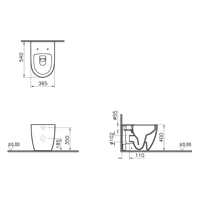VitrA Sento Stand-WC VitrA Flush 2.0 Tiefspüler back to wall ohne Spülrand