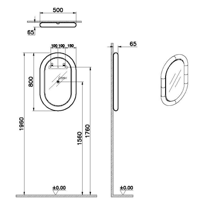 VitrA Liquid Badspiegel mit LED-Beleuchtung in Weiß Hochglanz, 50 x 80 cm