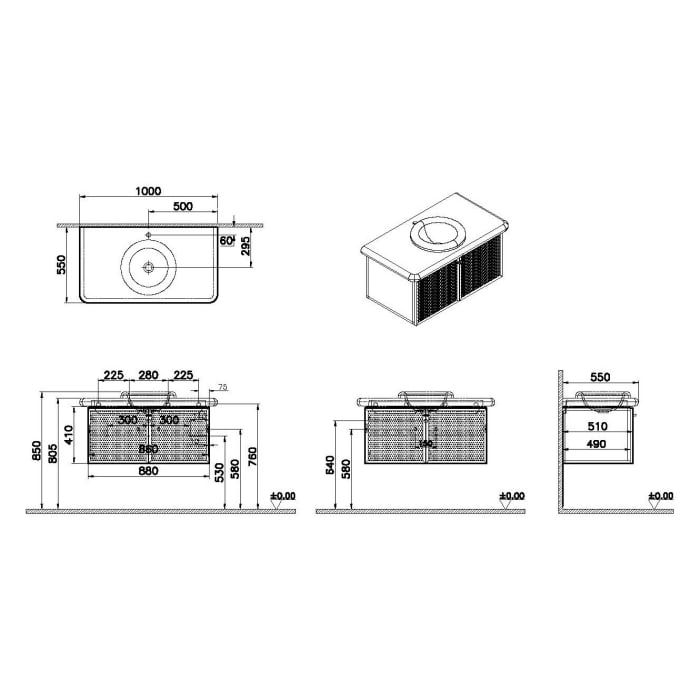 VitrA Liquid Waschtischunterschrank 100 cm, 2 Mesh-Metalltüren