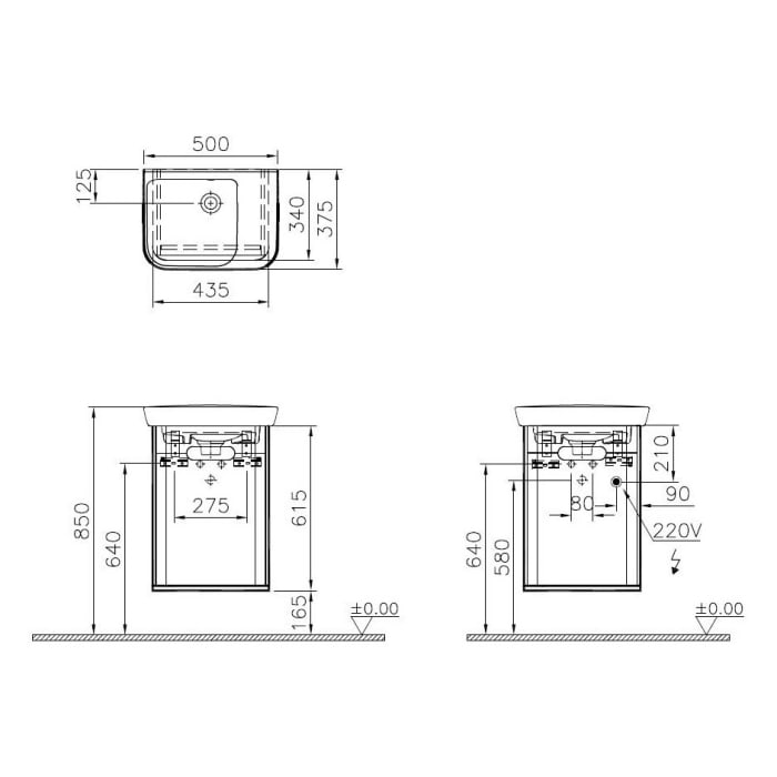 Vitra Sento Waschtischkombination 50 x 37,5 cm, Türanschlag links